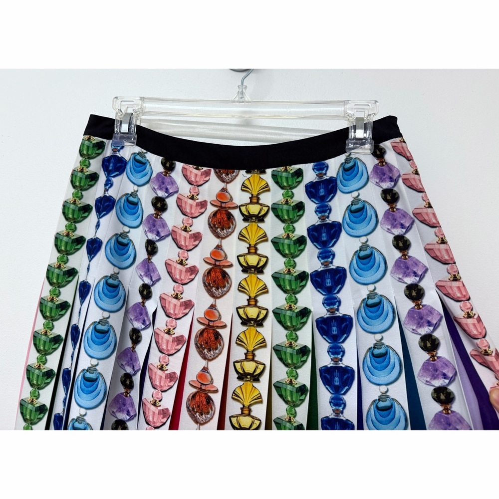 Mary Katrantzou Nyx Perfume Bottle Print Rainbow Stripe Pleated Maxi Skirt US 6 - Picture 4 of 16